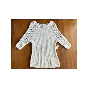 Coldwater Creek Ribbon Sweater, 3/4 sleeves, White, Size L